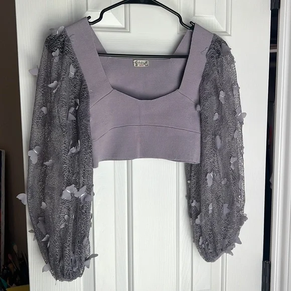 Free People Purple Lilac intimately Butterfly Top by Crop - Picture 7 of 12
